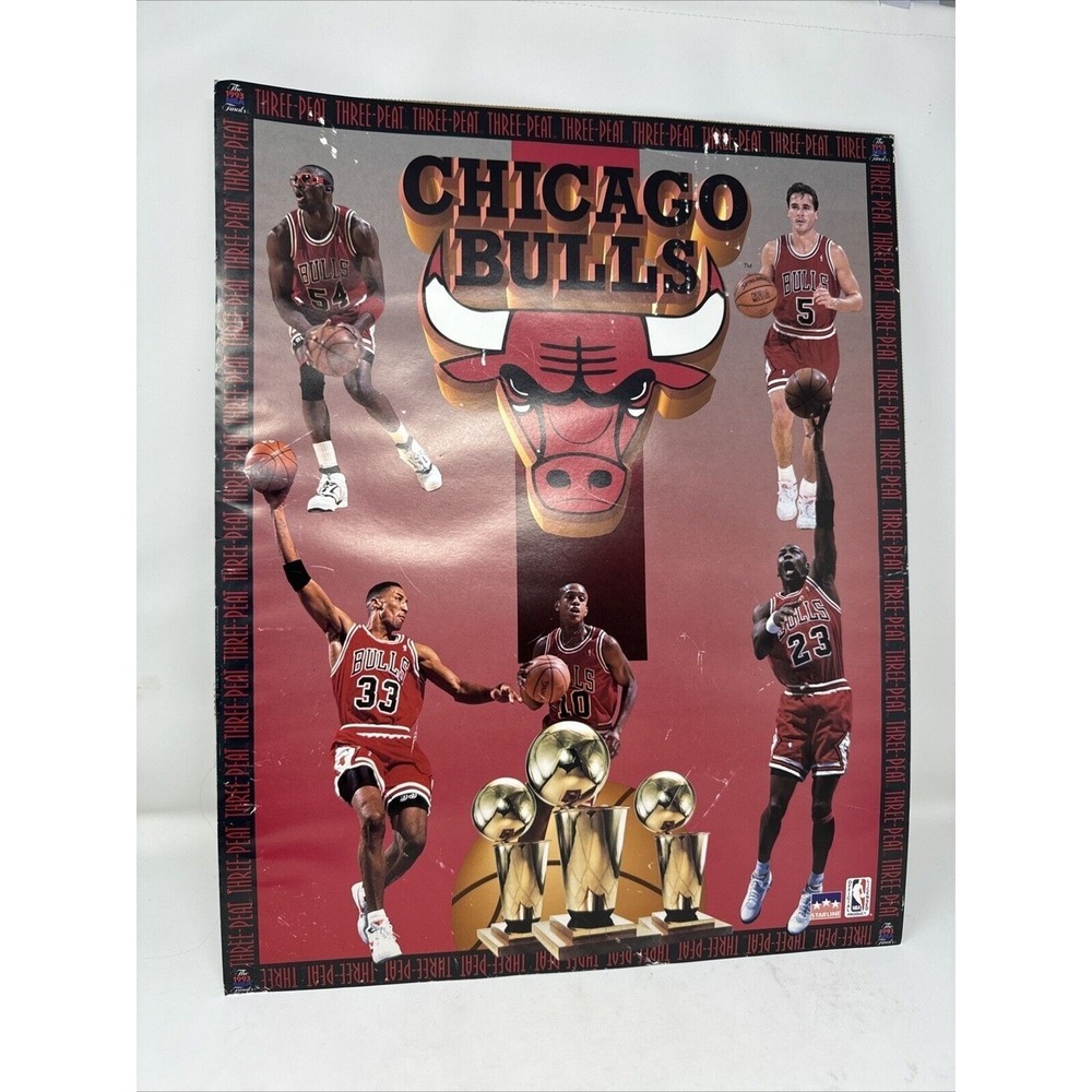 Vintage 1993 Chicago Bulls Three-Peat NBA Finals Starline Poster‎ Michael Jordan